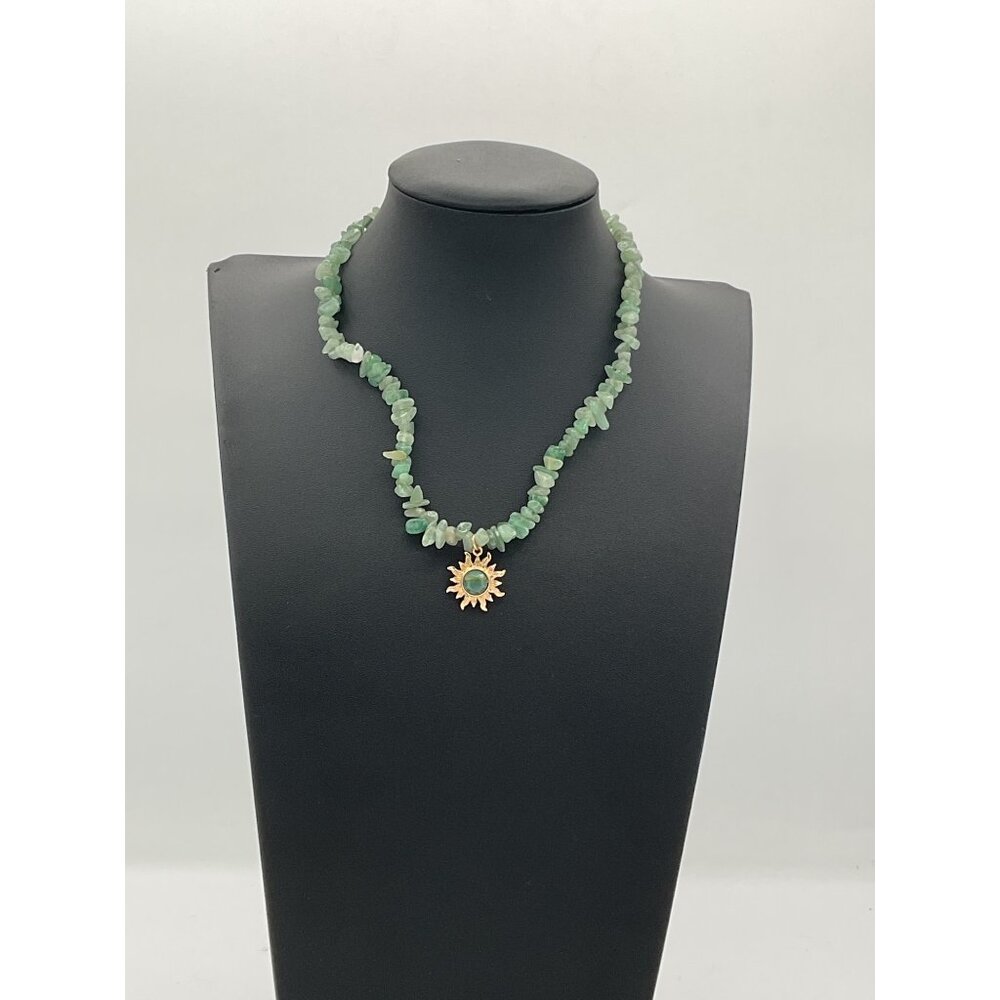 Urban Outfitters Green Aventurine Chip Necklace With Sun Charm & Gold-Tone Chain